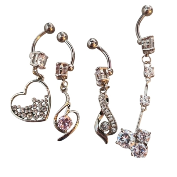 Silver and Pink Belly Button Rings Set - Picture 2 of 3